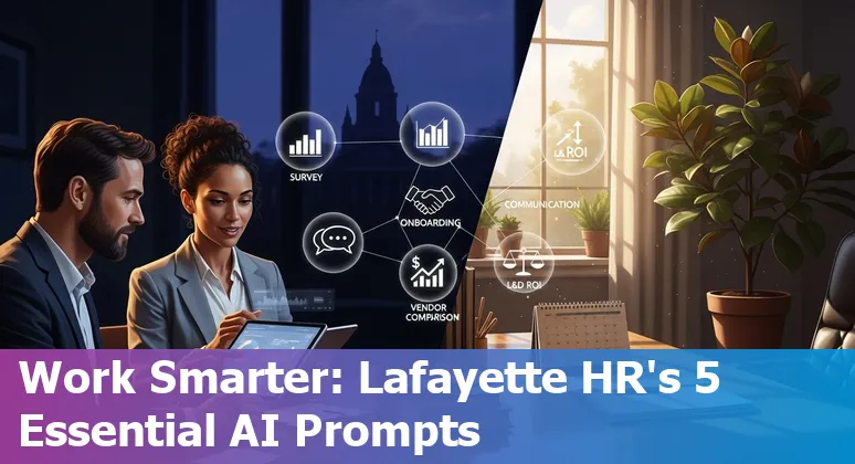 HR professional in Lafayette using AI on a laptop to draft onboarding and survey summaries