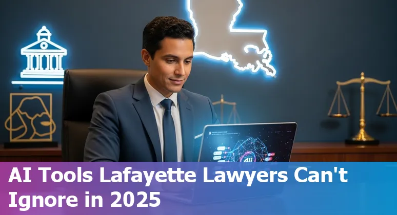 Lafayette lawyer using AI tools like Spellbook and ChatGPT on a laptop to draft contracts and manage legal workflows.