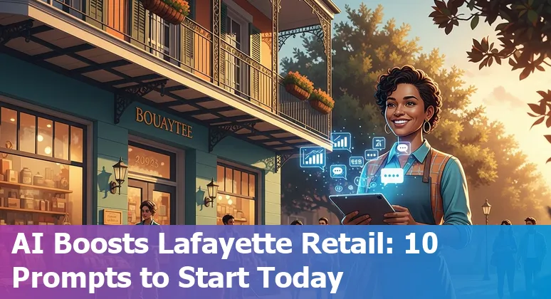 Retail store in Lafayette, Louisiana with AI overlay icons for personalization, inventory, and chatbot.