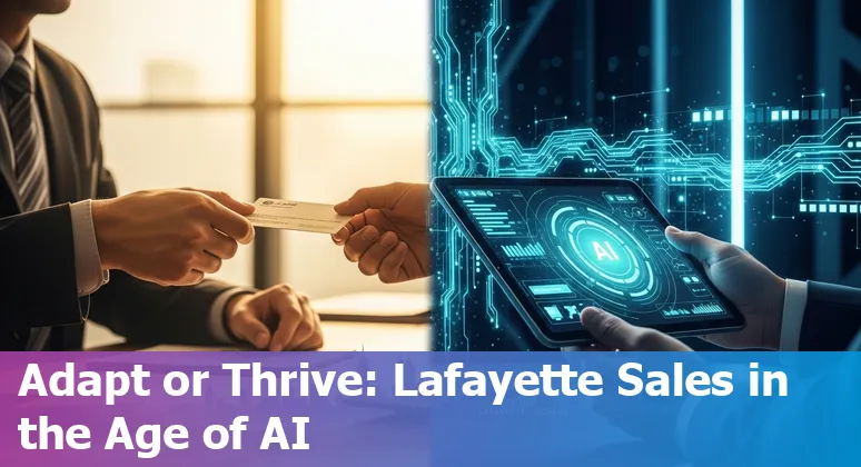 Salesperson working with AI-driven tools in Lafayette, Louisiana skyline backdrop