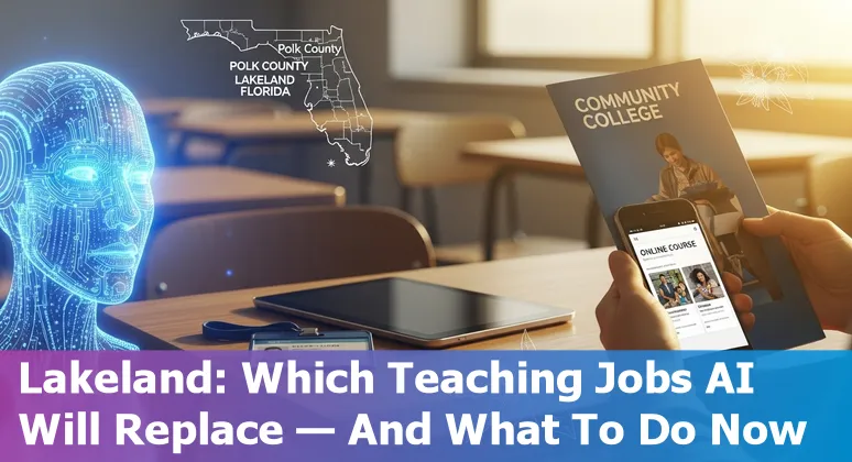 Lakeland Florida classroom with AI tools — teacher using tablet while students learn, symbolizing adapting education jobs to AI.