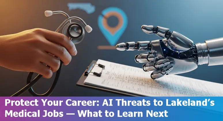 Healthcare worker reviewing AI-augmented charts with Lakeland skyline in background