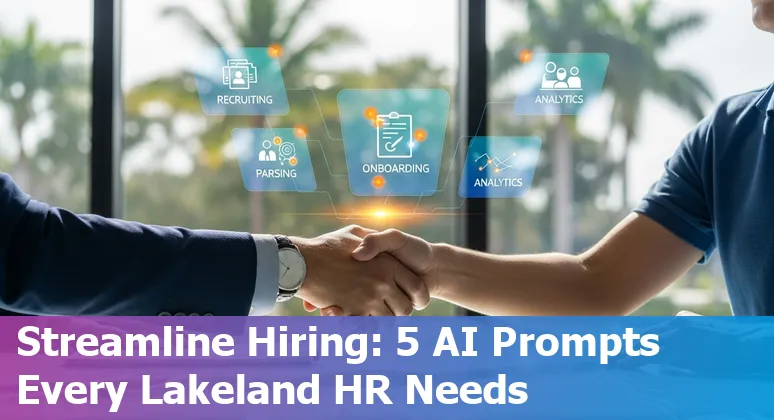 HR professional using AI prompts on laptop to write benefits summaries and job descriptions in Lakeland, Florida.