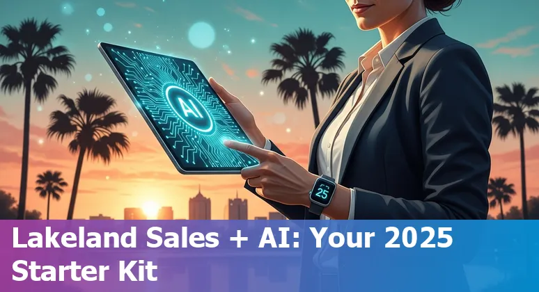 Sales professional using AI tools in Lakeland, Florida skyline, 2025