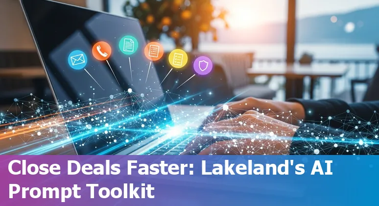 Sales professional in Lakeland using AI prompts on a laptop, with Lakeland skyline in the background.