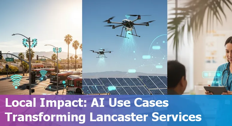 City of Lancaster civic AI use cases: chatbot, traffic signals, environmental sensors, and community engagement map.