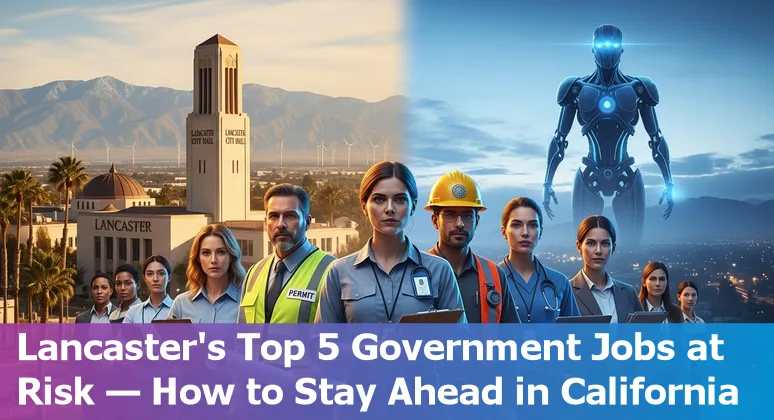 Lancaster city clerk working at a computer with an AI assistant on screen and a pilot project notice on the desk