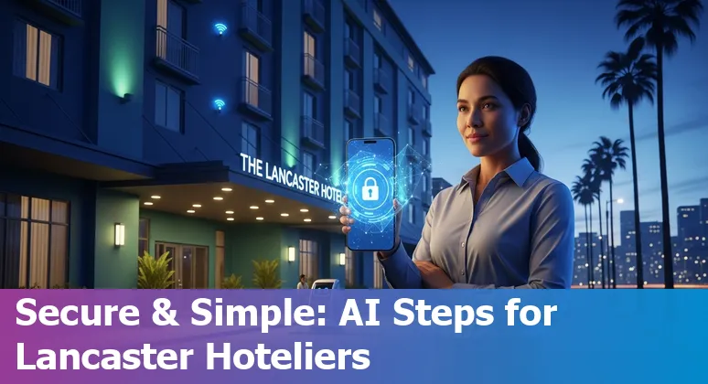Hotel staff using AI tools on a tablet in Lancaster, California, USA — hospitality technology in 2025