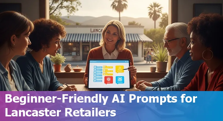 Shopfront in Lancaster, California with AI icons overlay showing personalization, inventory, and delivery.