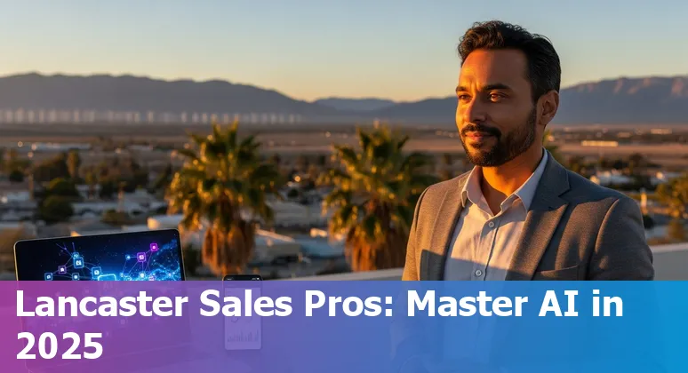 Sales professional using AI tools in Lancaster, California in 2025, with local business backdrop