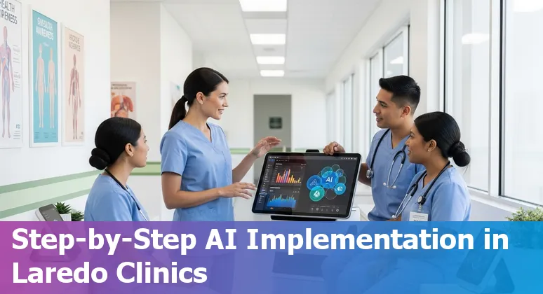 Healthcare AI in Laredo, Texas 2025: clinicians reviewing AI outputs with city skyline