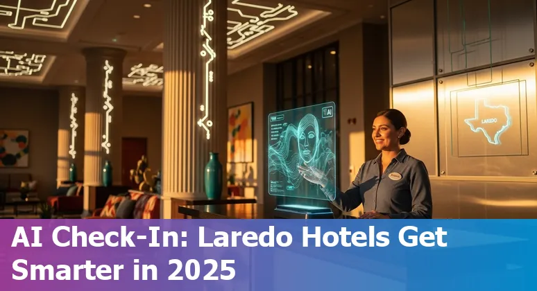 Hotel staff using AI tools on a tablet in Laredo, Texas hotel lobby in 2025