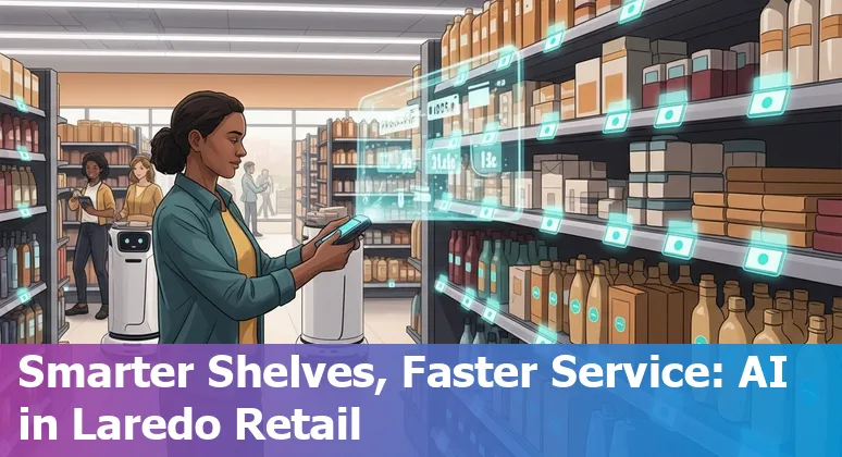 Retail worker using AI dashboard in a Laredo, Texas, US store to manage inventory and cross-border shipments