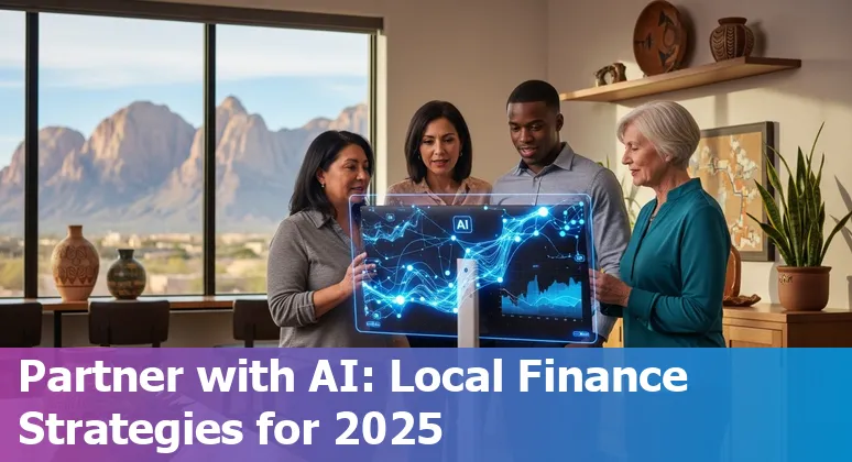 Las Cruces, New Mexico finance professional using AI tools while studying local city skyline in 2025