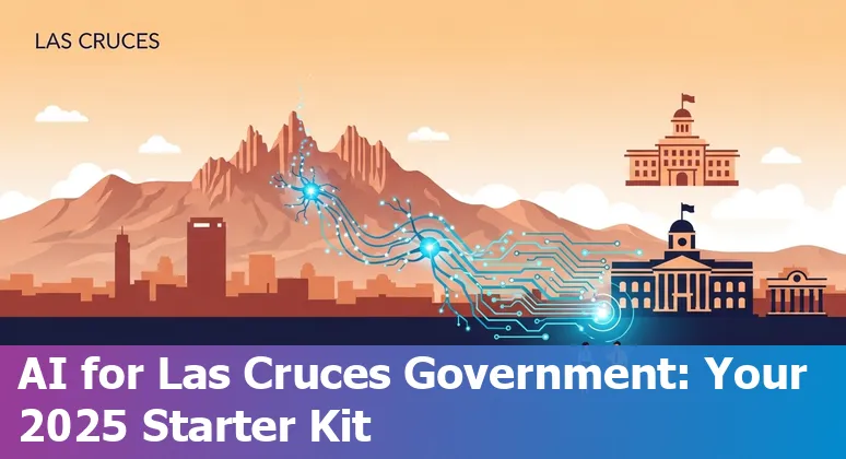 City hall or government building in Las Cruces, New Mexico with AI overlay graphics