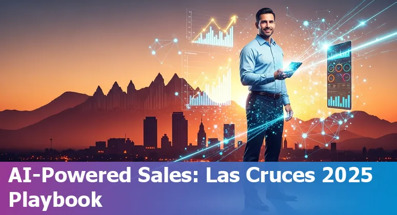 Sales professional using AI tools in Las Cruces, New Mexico office with desert landscape visible