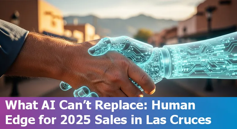 Salesperson using AI tools on a laptop in Las Cruces, New Mexico, US with Organ Mountains visible in background