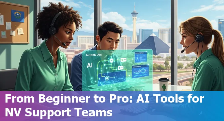 Customer service agent using AI tools in Las Vegas, NV in 2025 with the Las Vegas skyline in the background