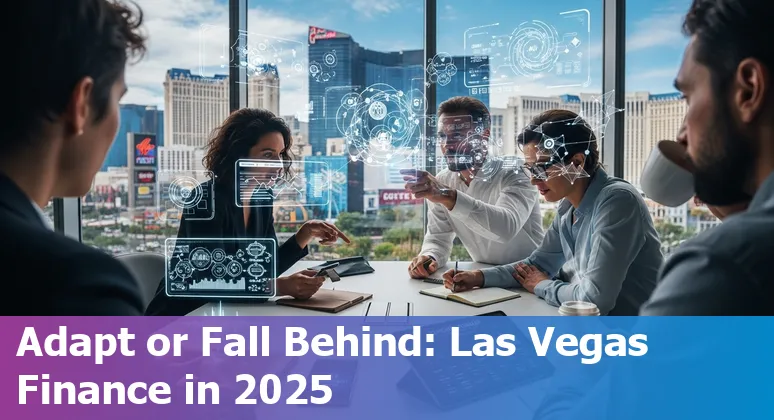 Finance professional using AI tools in Las Vegas, Nevada office with the Las Vegas skyline visible.