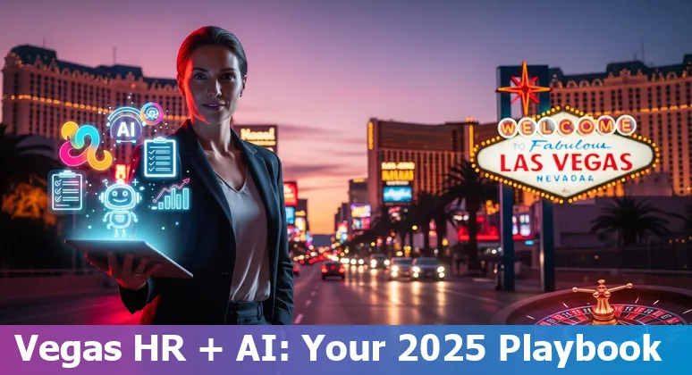 HR professional using AI tools with Las Vegas skyline in background — Las Vegas, NV