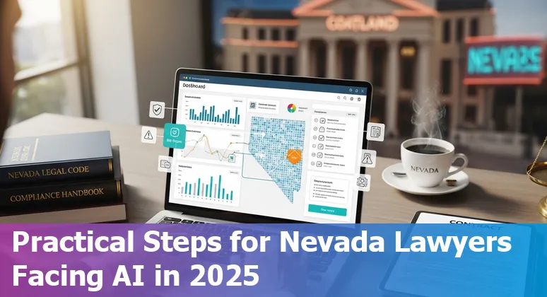 Las Vegas, Nevada law office with AI icons overlay — Will AI replace legal jobs in Las Vegas, Nevada?