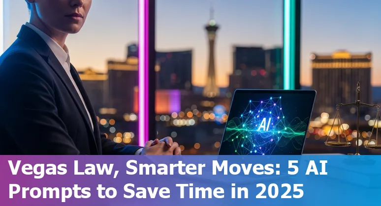 Las Vegas skyline overlaid with legal documents and AI icons, showing technology aiding lawyers.