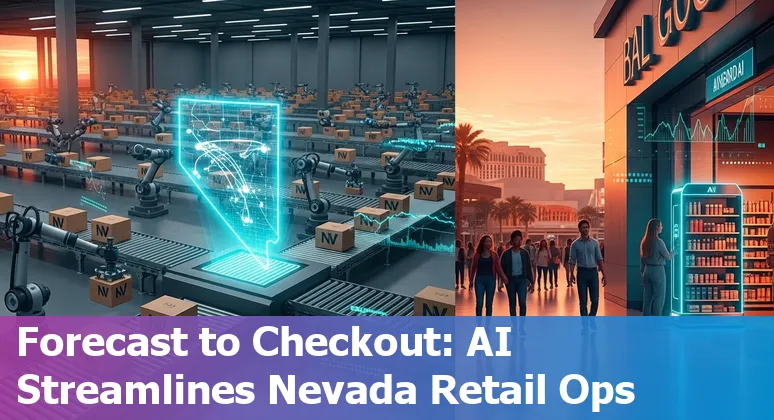 Las Vegas, Nevada, US retail store using AI: inventory screens, robots, and a chatbot on a tablet