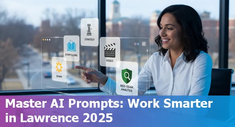 Customer service rep in Lawrence, Kansas using AI tools like ChatGPT and Google Gemini to craft prompts in 2025.