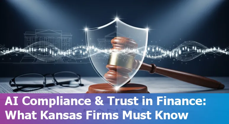 Illustration of AI in financial services with Lawrence, Kansas skyline and 2025 tech icons
