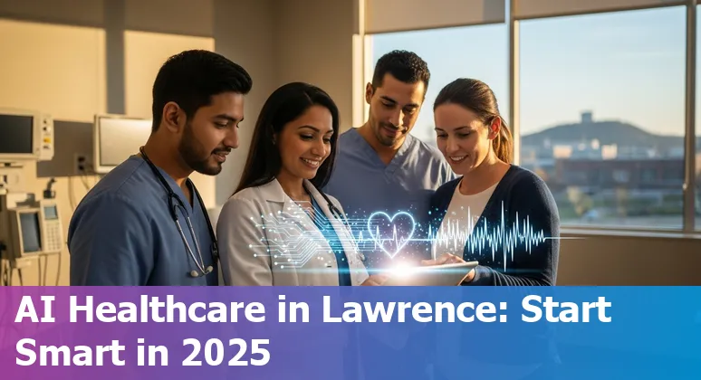 Healthcare AI team meeting in Lawrence, KS in 2025 — doctors reviewing AI-assisted imaging on a screen