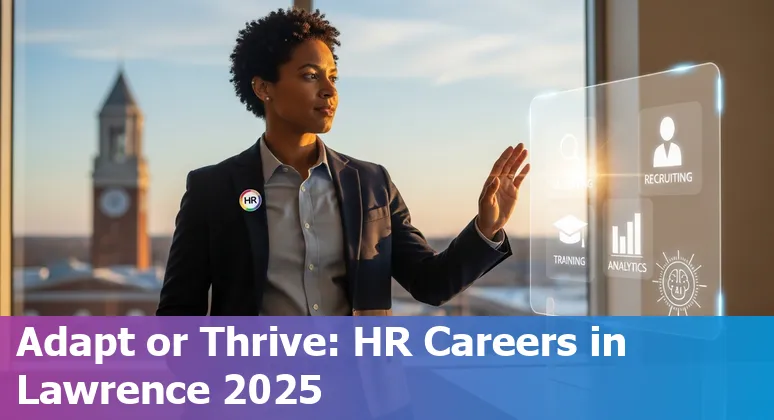 HR professional using AI tools in an office in Lawrence, Kansas, USA, illustrating HR+AI in 2025