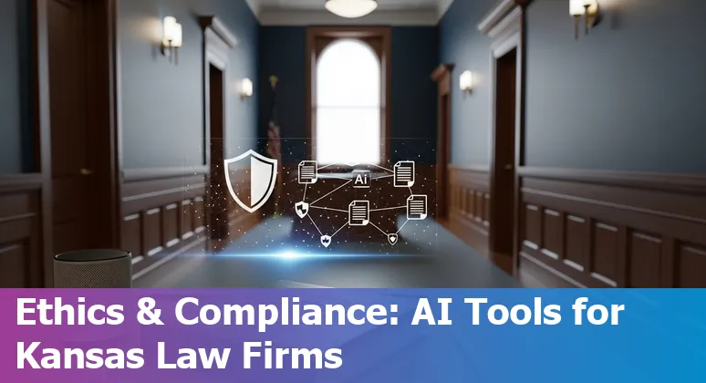 Lawrence, Kansas legal professional using AI tools on a laptop with Lawrence, KS skyline visible.