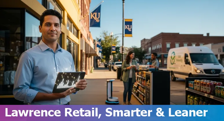 Lawrence, Kansas, US retail store using AI-driven analytics on a tablet