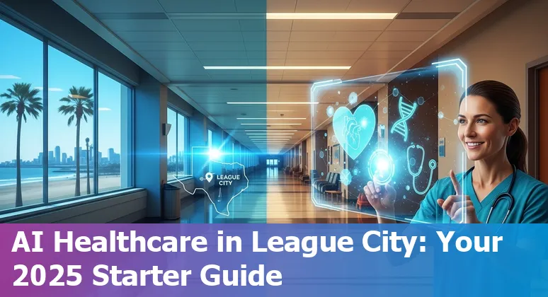 Doctors and AI dashboard showing healthcare analytics for League City, Texas in 2025