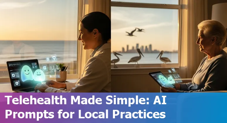 Healthcare worker using AI tools on a tablet in a League City clinic setting