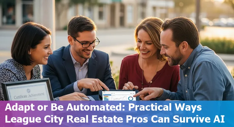 League City real estate agent with laptop and virtual property tour overlay illustrating AI impact