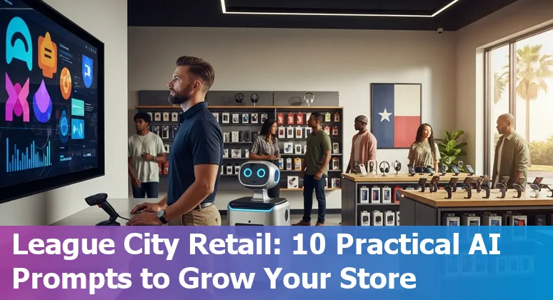 Shopper using smartphone for visual search in a League City retail store near the Gulf Coast.
