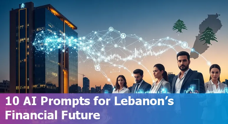 AI-powered banking in Lebanon: chatbots, fraud detection, forecasting and cybersecurity icons over Beirut skyline