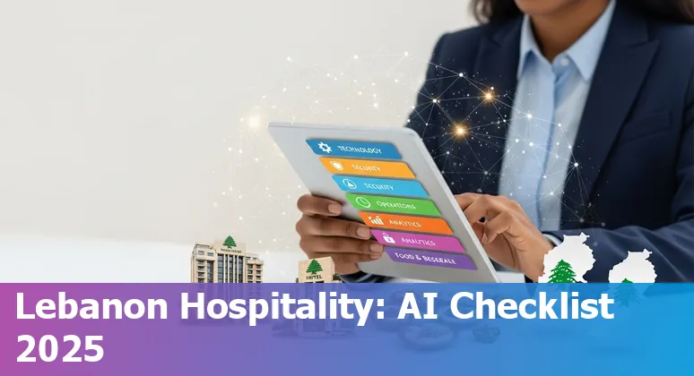 Hospitality AI in Lebanon 2025: hotel lobby with AI tools, staff and guests in Lebanon