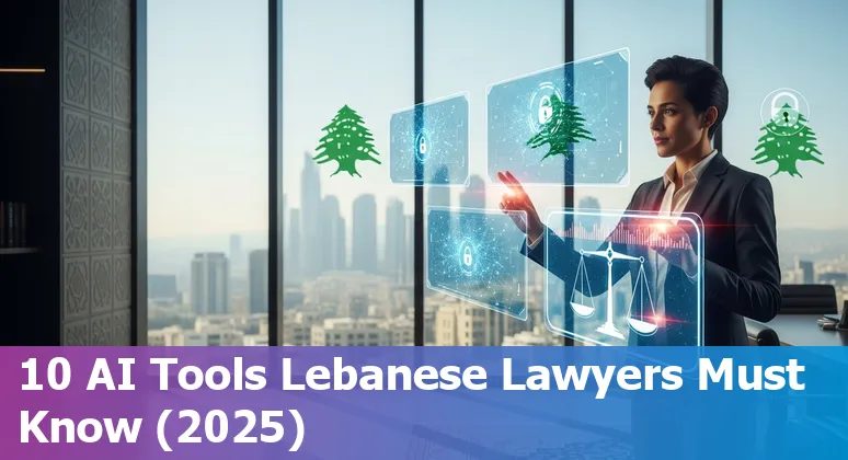 Lebanese lawyers using AI legal tools on laptops with Beirut skyline in the background
