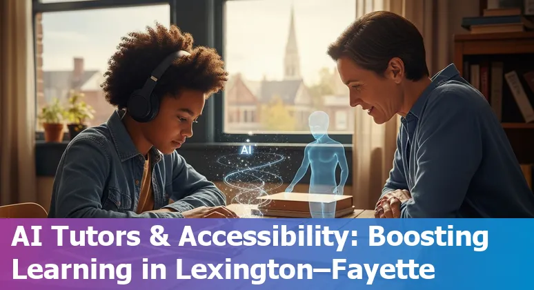 Teacher using AI-powered dashboard in a Lexington–Fayette classroom with students and laptop