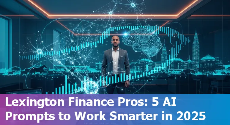 Finance professional in Lexington using AI prompts on a laptop with Lexington skyline in background