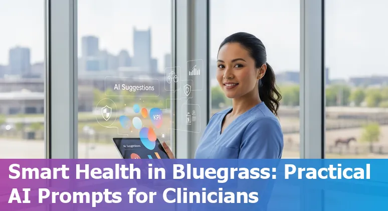 Healthcare team using AI tools on laptop with Lexington–Fayette skyline overlay