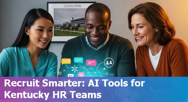 HR professional using AI tools dashboard with Lexington, Kentucky skyline in background