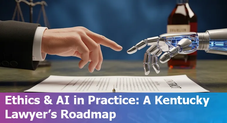 Lexington Fayette, Kentucky lawyer using AI tools in 2025 office with University of Kentucky visible outside