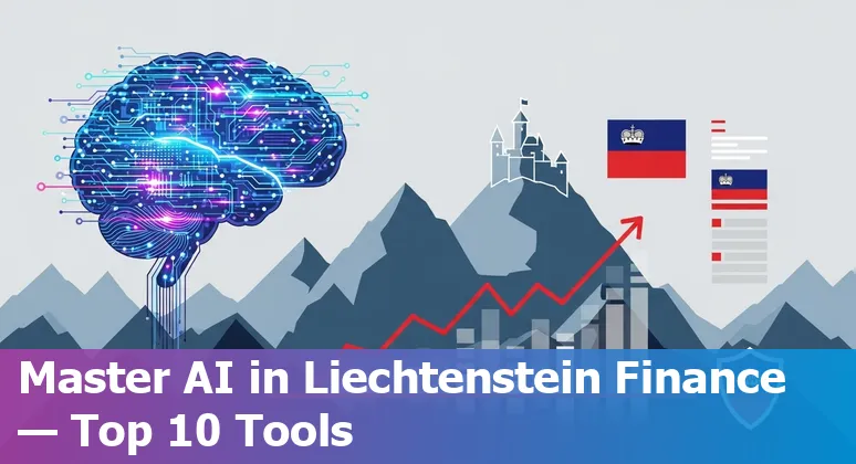 Icons of AI and finance tools over a Liechtenstein skyline representing AI adoption in finance