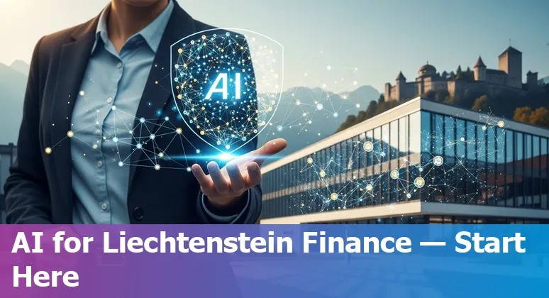 AI concepts overlaid on Liechtenstein financial skyline with CHF and compliance icons