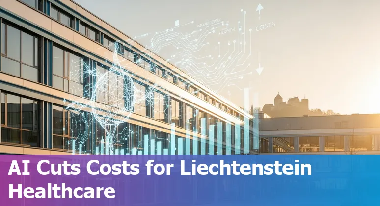 Illustration of AI improving hospital efficiency in Liechtenstein with doctors, AI dashboard and Liechtenstein flag
