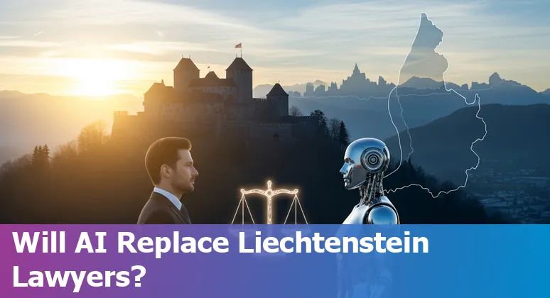 Lawyer using AI tools in an office with Liechtenstein flag in the background