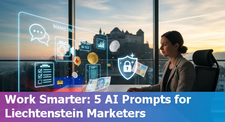 AI-powered marketing prompts with Vaduz skyline and CHF symbol, illustrating localised ad templates